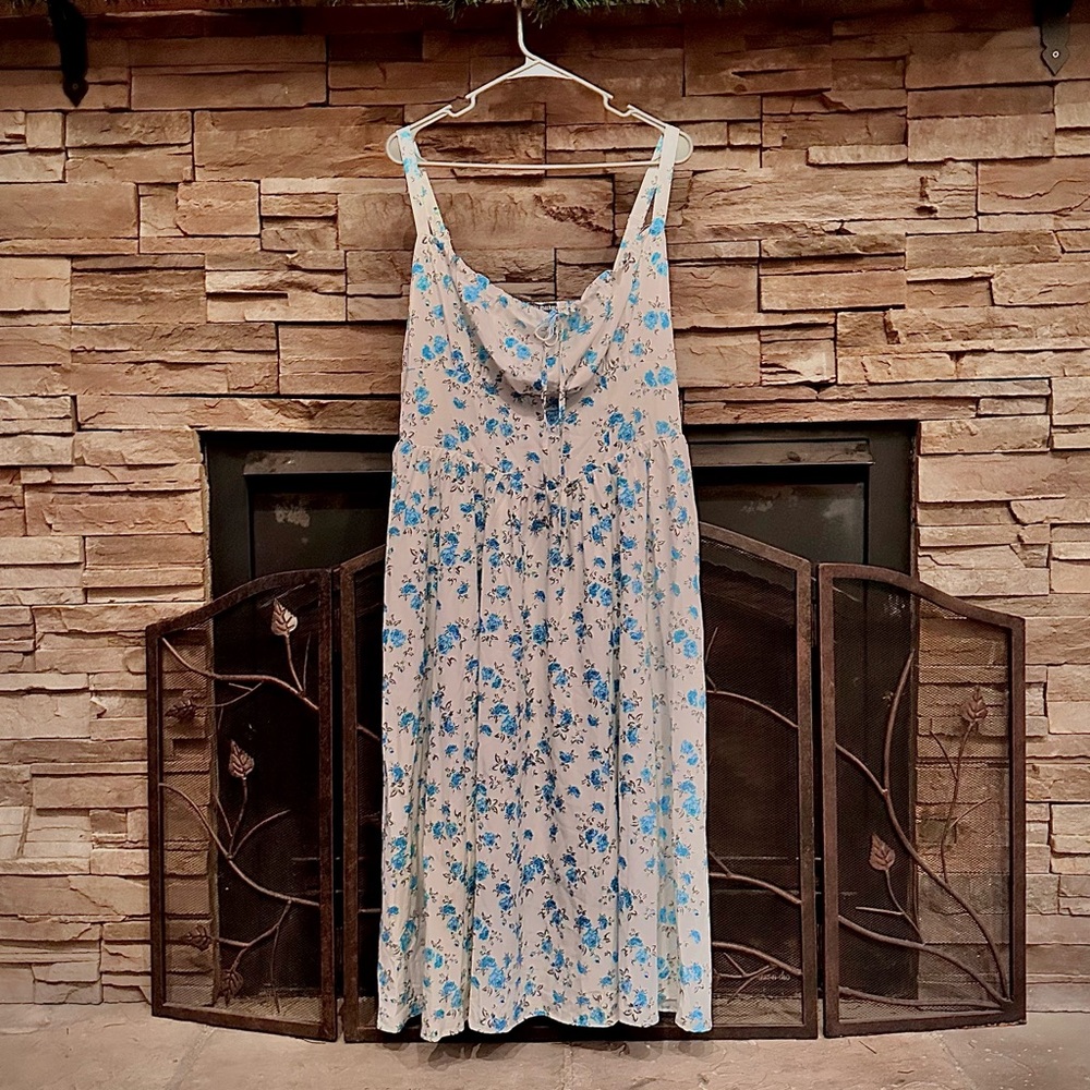 Blue and Pink Sleeveless Scoop Neck Sundress Maxi